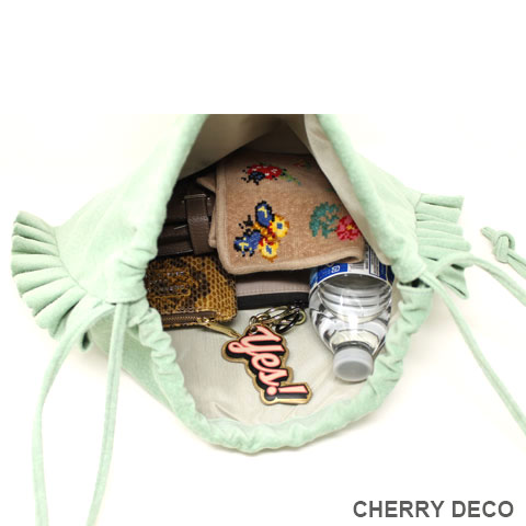 本革Frill巾着bag(シープgreige) / Cherry Deco
